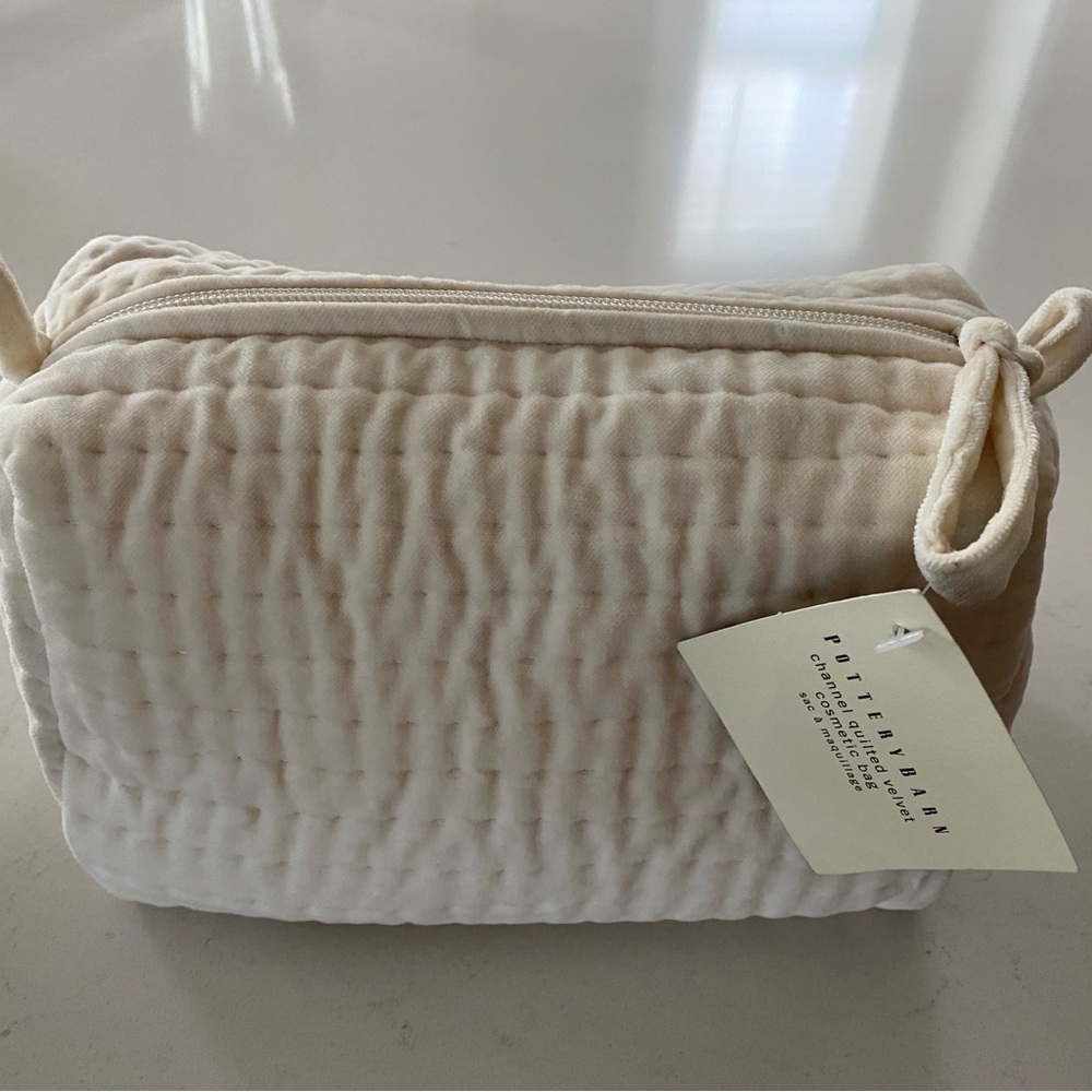 Pottery Barn Channel Quilted Velvet Cosmetic Bag - White